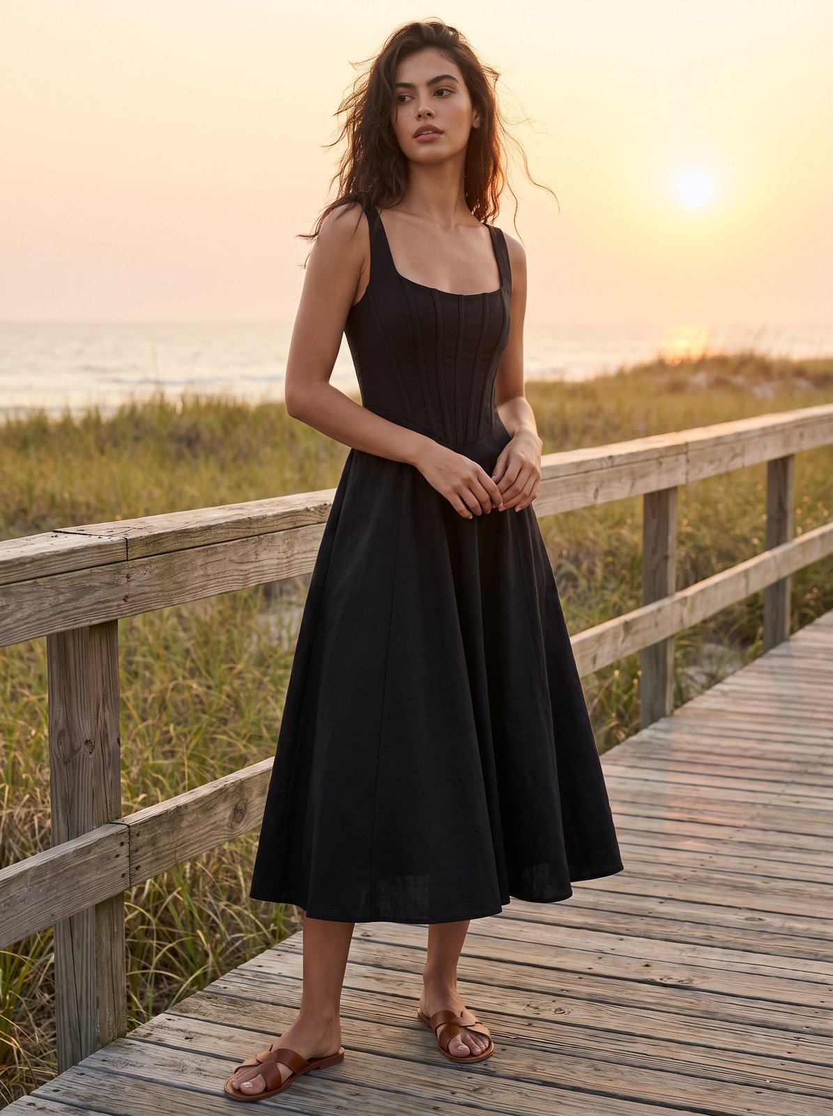 Black corset cocktail midi dress by Riley Belle