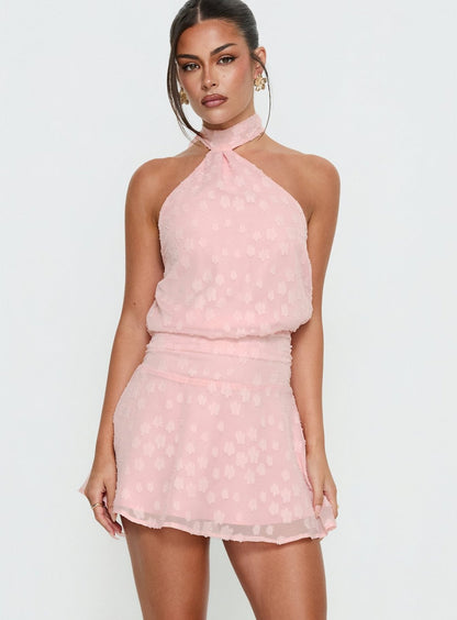 Suki Blush Scarf-Halter Mini Dress
