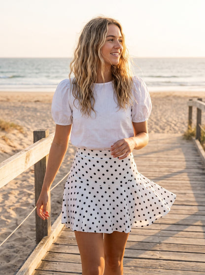 Yasmin Playful Black Spot Print Two Piece Skirt and Top Set by Riley Belle