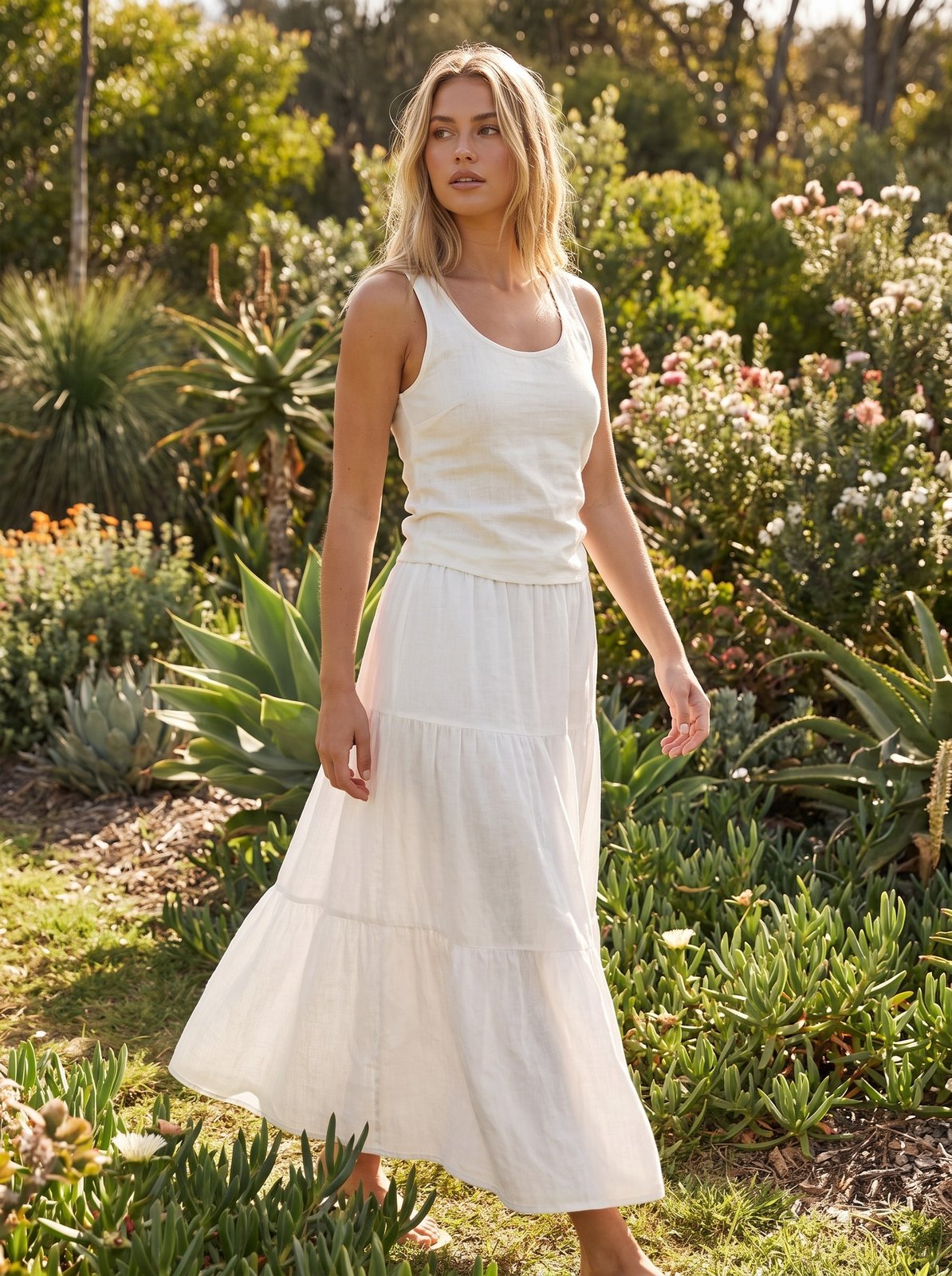 Zelda Natural White Linen Maxi Skirt by Riley Belle