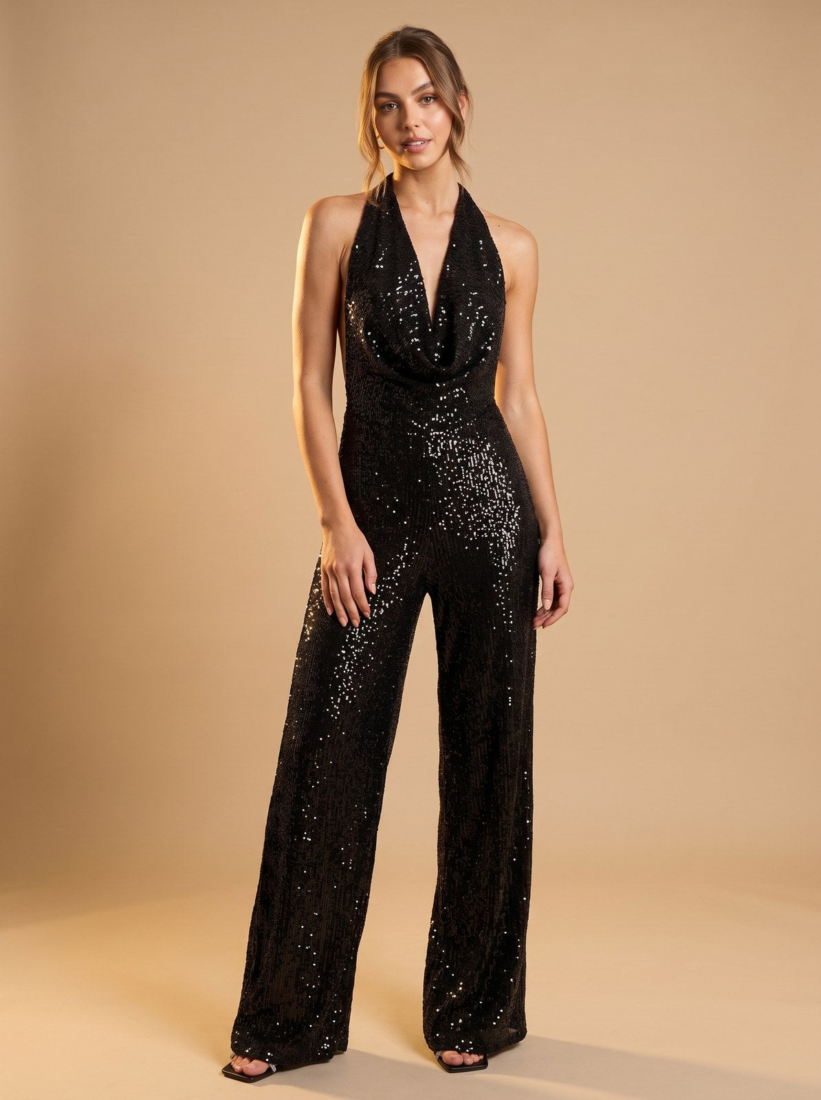 Zoe Glamorous Black Sequin Jumpsuit by Riley Belle